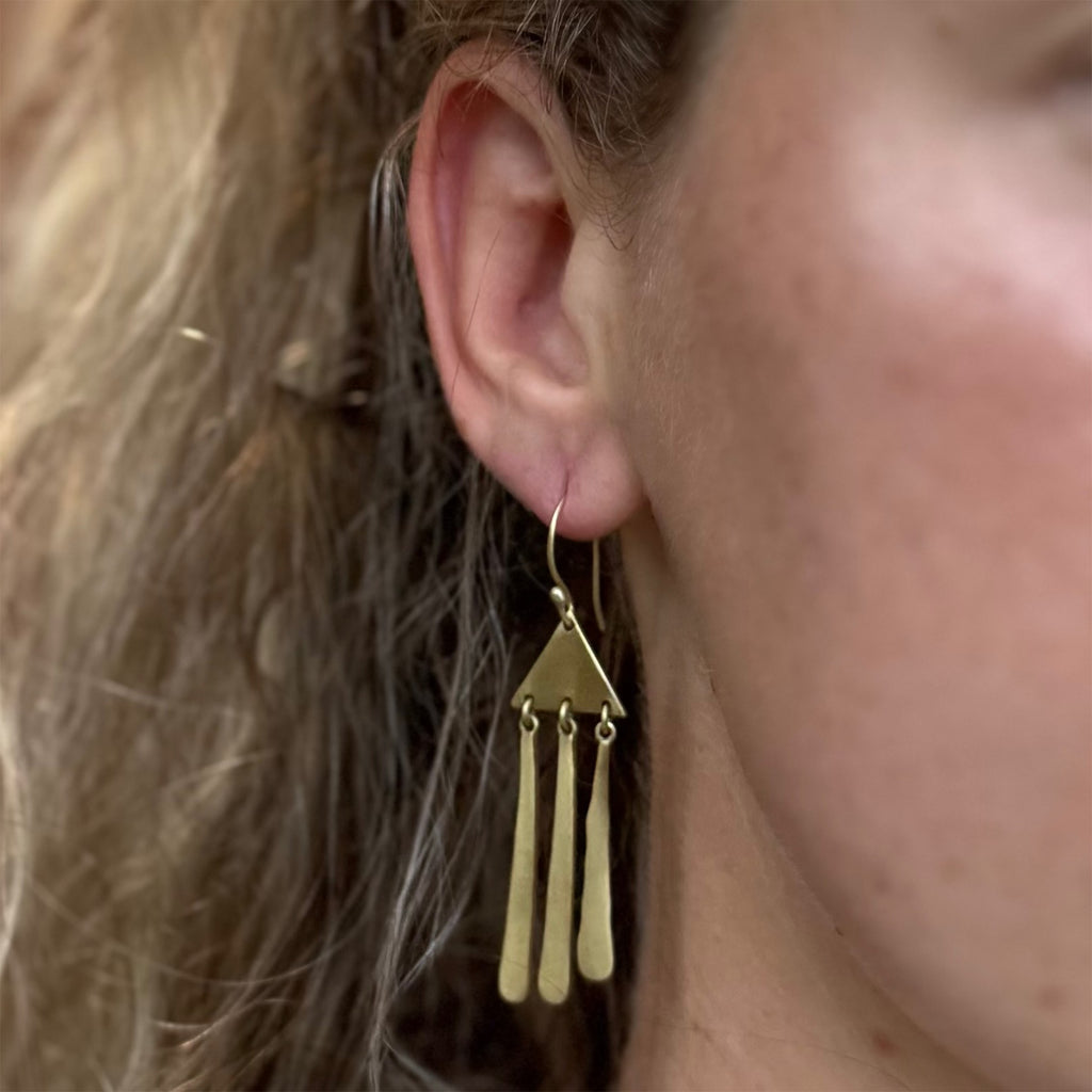 Brass Triangle Cloud Earrings