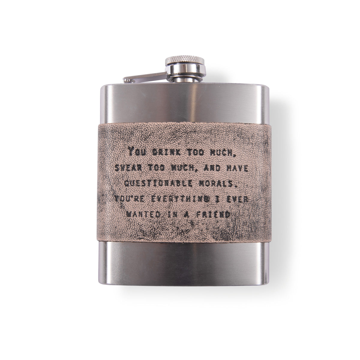 ***Wanted in a friend - Grey Leather Metal Flask