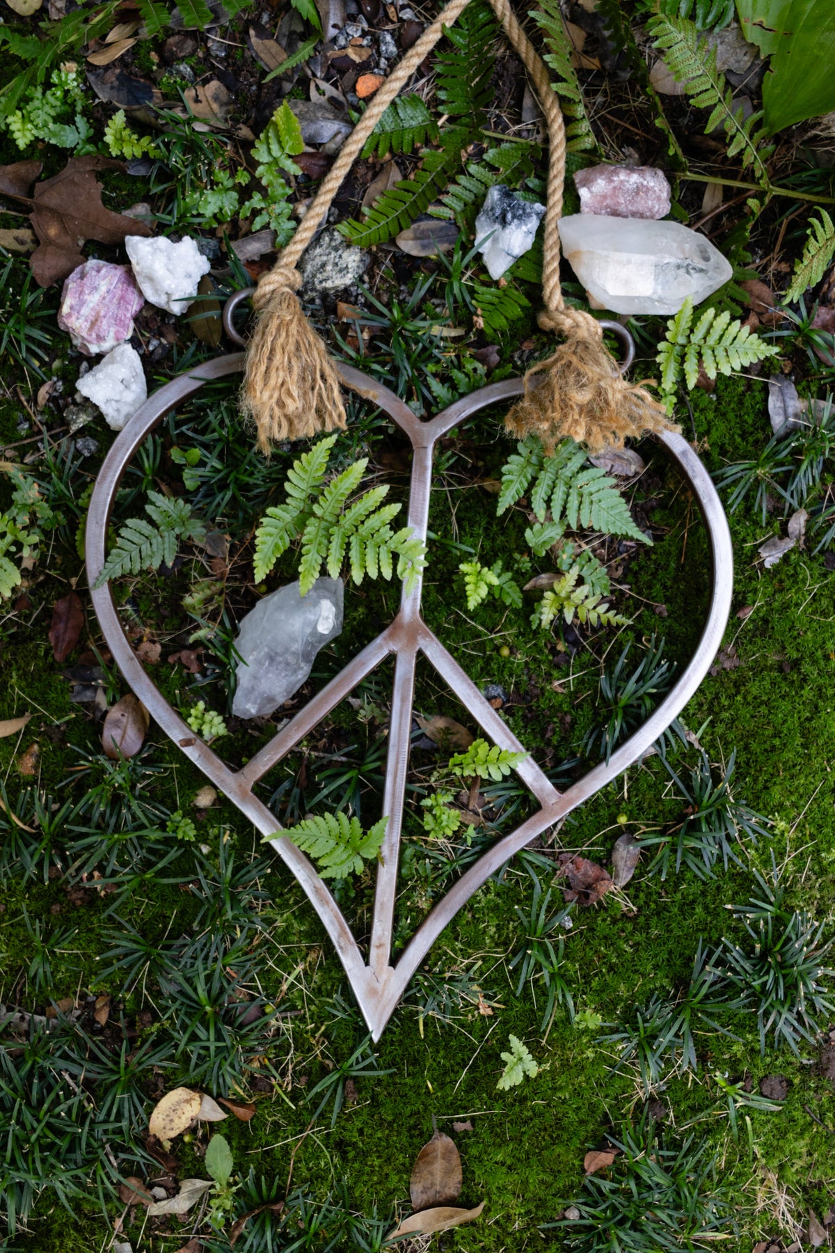 Hanging Metal & Jute Heart Peace Sign - 15x16