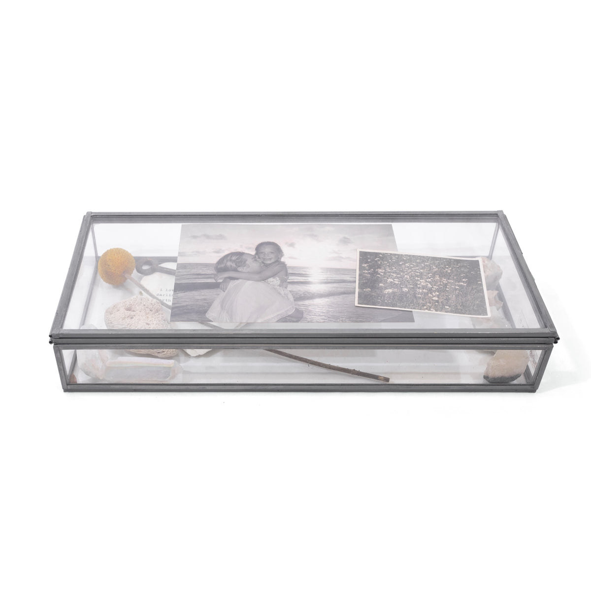 ***Skinny Rectangle Glass And Zinc Memory Box - 12x5x2