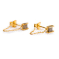 ***Square Labradorite Gold Plated Studs with Chain