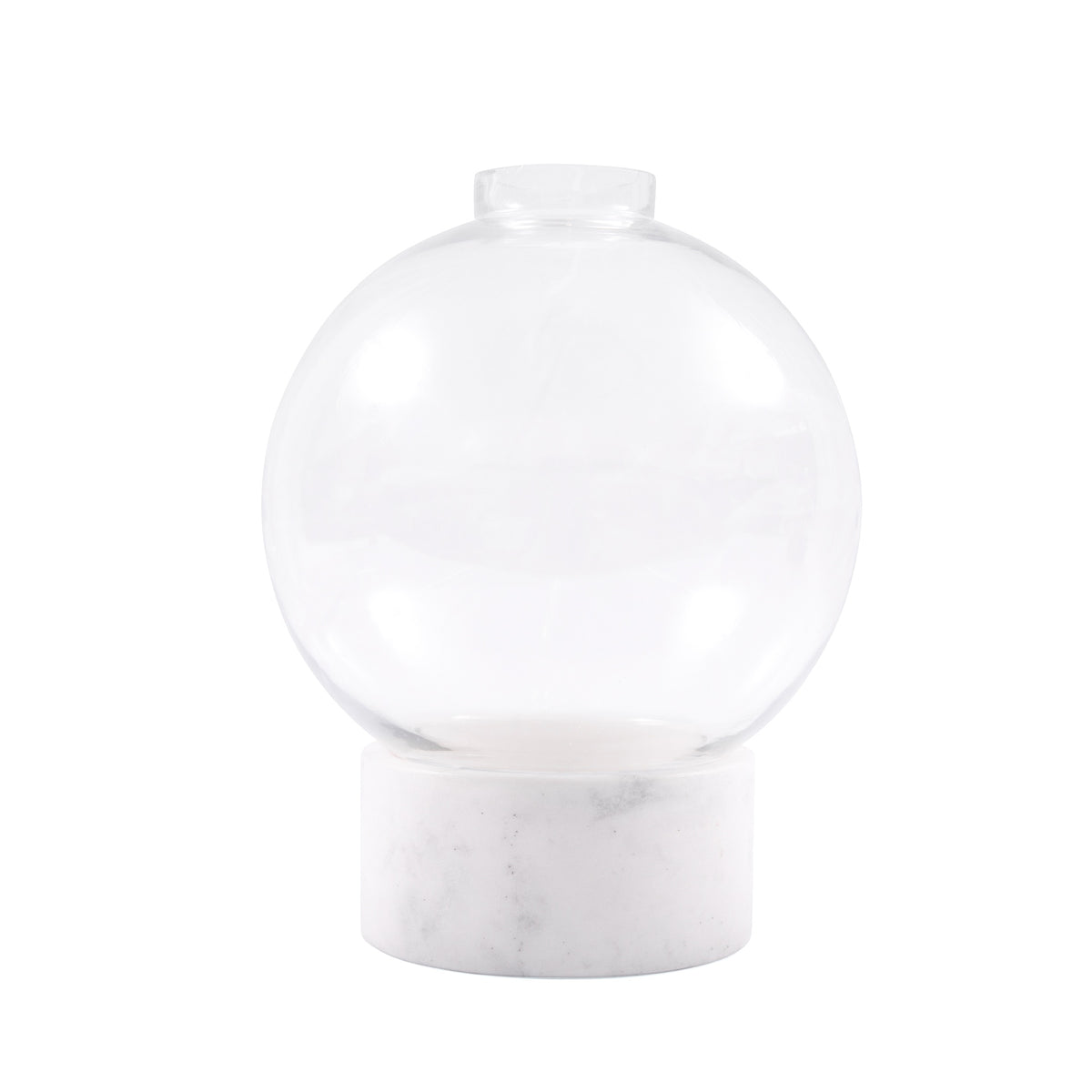 ***Large Round Glass Dome Vase on White Marble Base - 8" x 8" x 10.5"