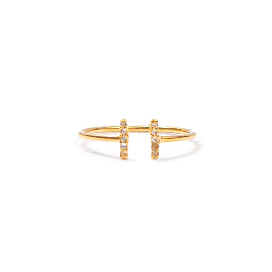 ***Gold Plated White Topaz Double V Open Ring