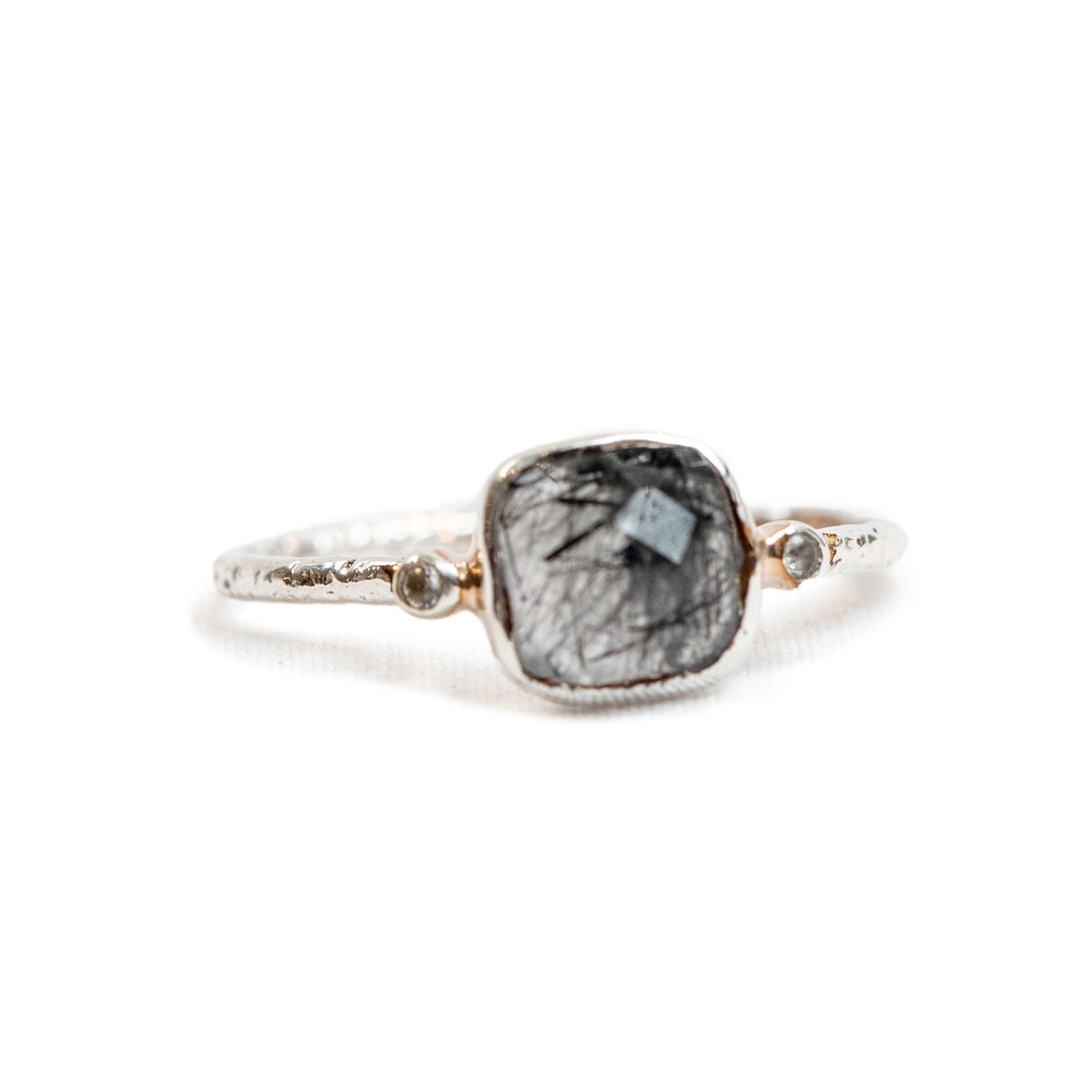Silver Square Rutilated Quartz Ring - Size
