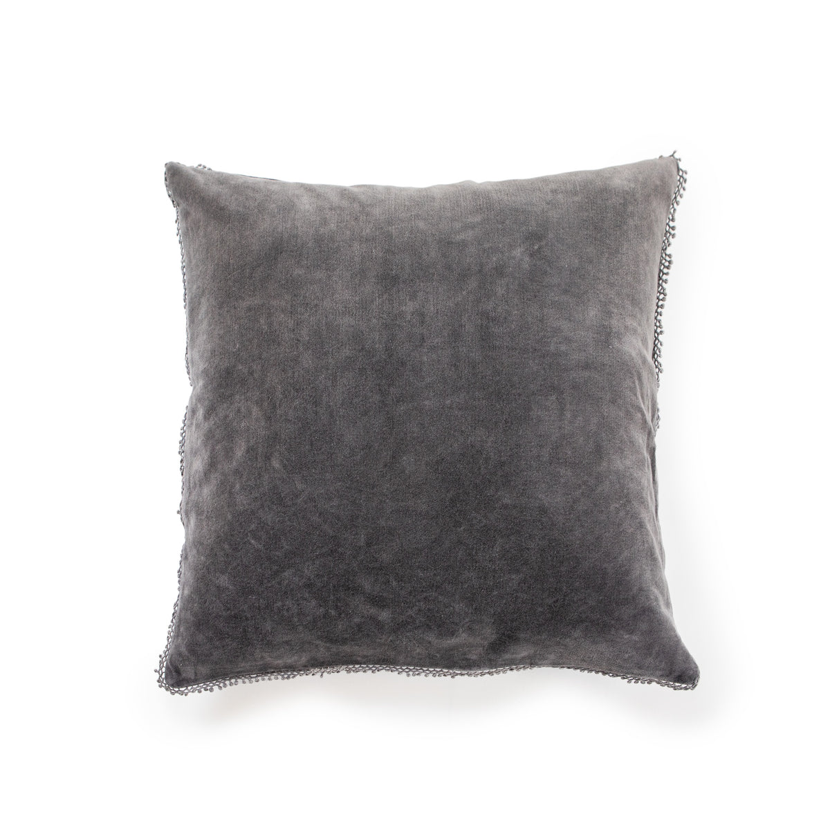 ***Ash Velvet Pillow With Poms 22x22