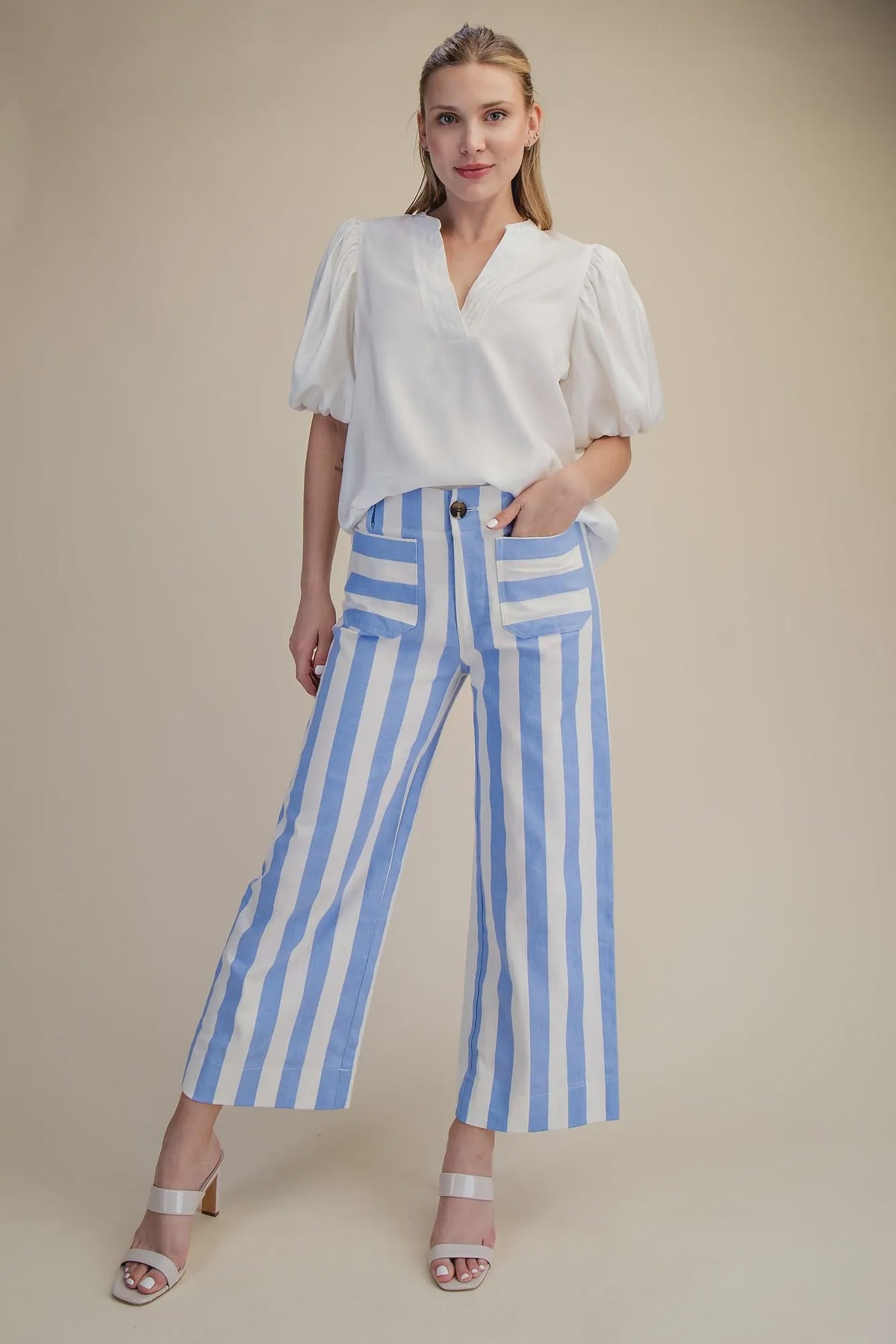 Colette Cropped Wide-Leg Stripe Pants