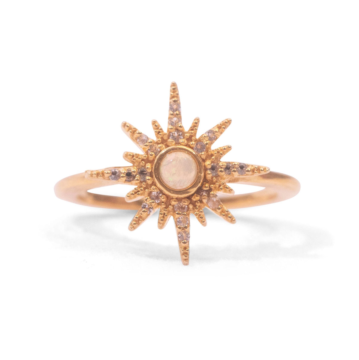 ***Starburst with Opal Open Ring- Gold Plated Brass