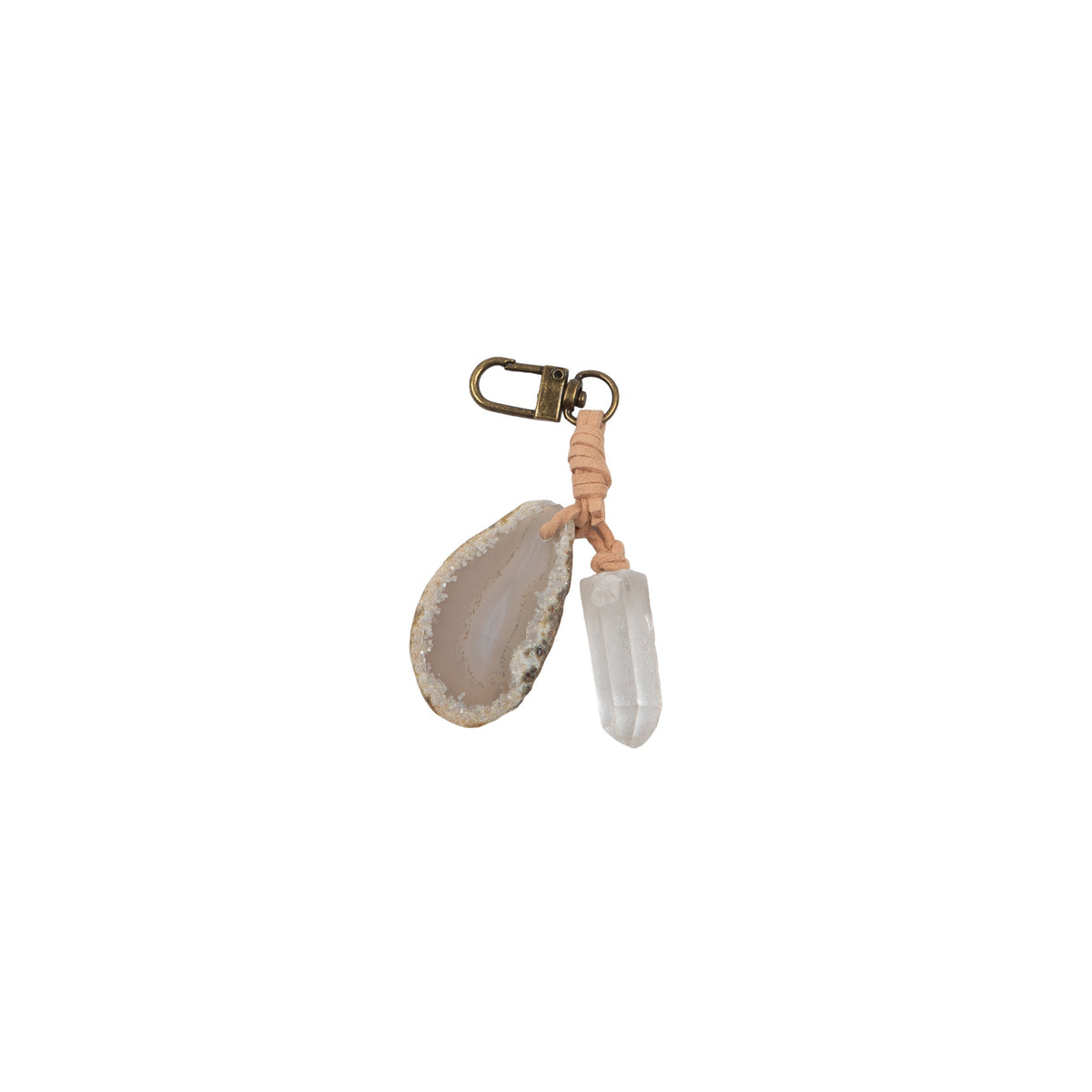 Agate Slice & Crystal Point Keychain