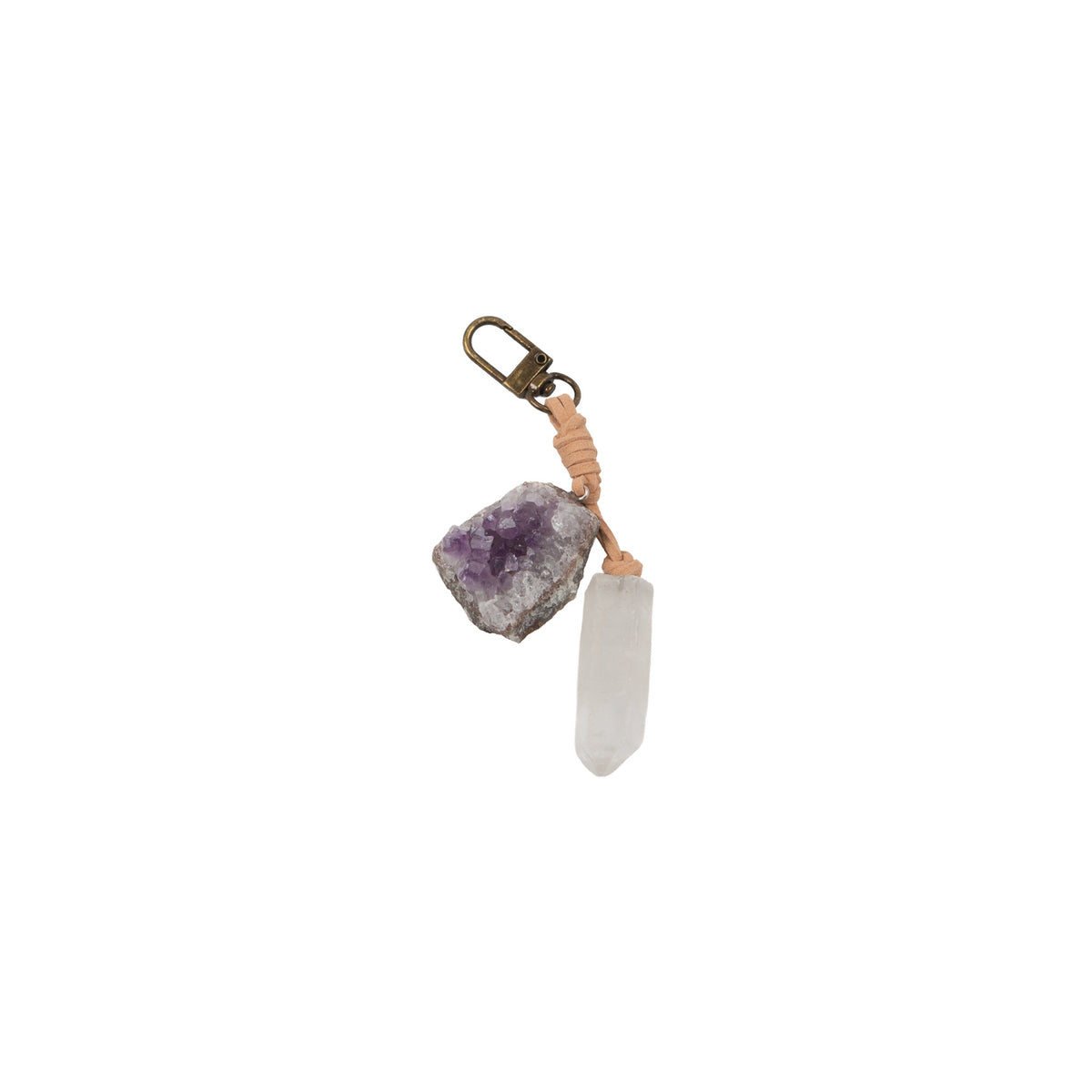 Amethyst Cluster & Crystal Quartz Pnt - Keychain