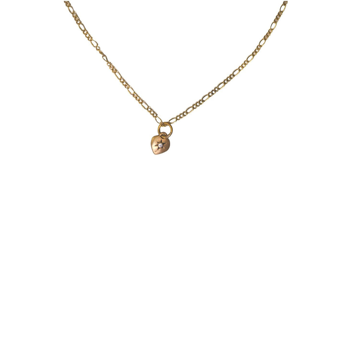 Mini Heart Brass Necklace with Stone