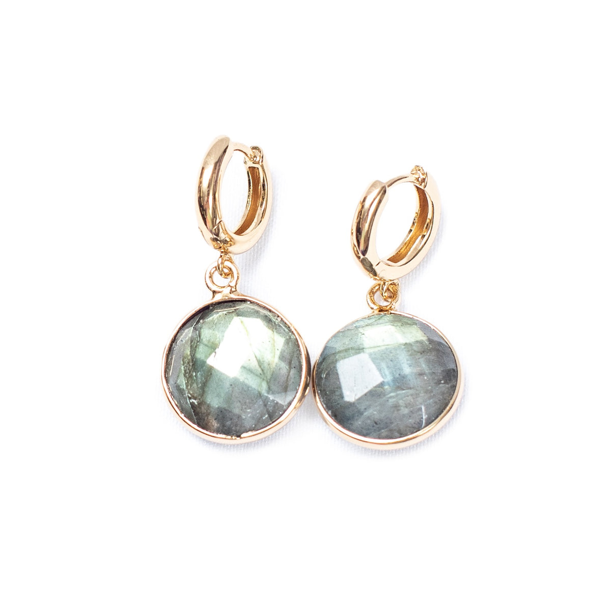 ***Gold Plated Labradorite Drop Huggie Earrings