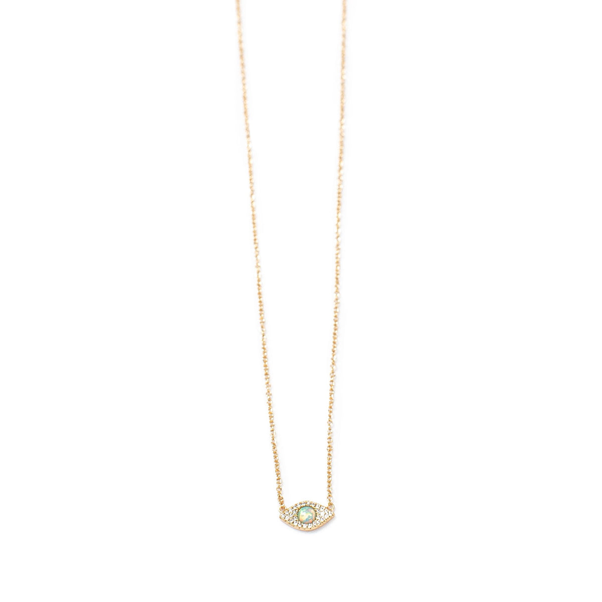 Gold Plated Evil Eye Necklace with Opal 16"