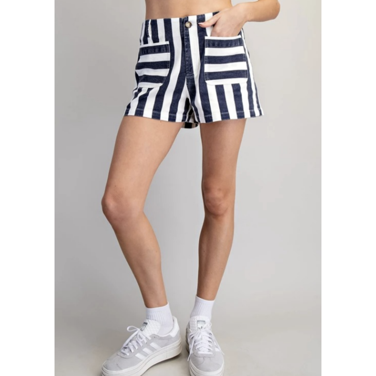 Mineral Washed Striped Shorts, Midnight