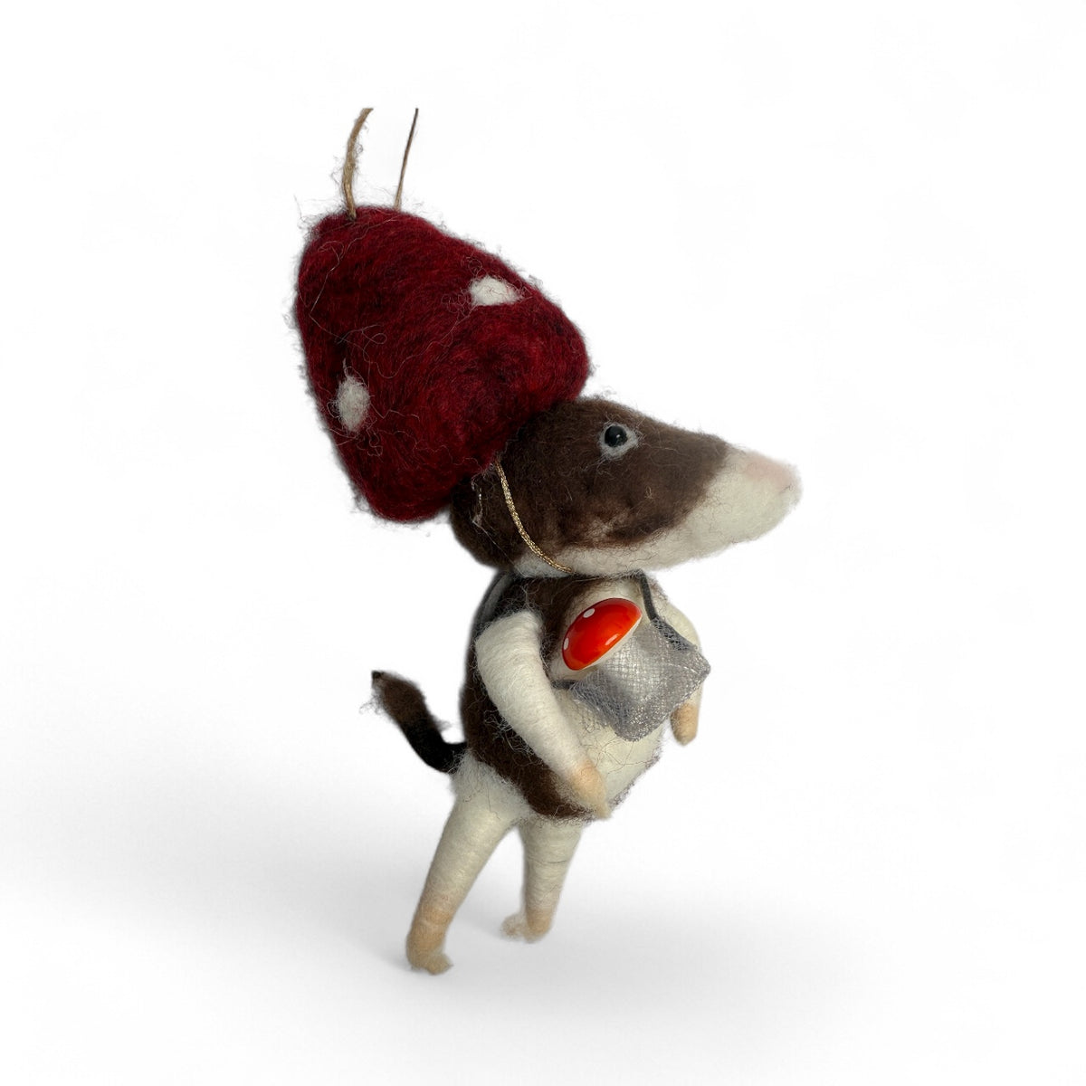 Mole with Mushroom Cap Hat Ornament - Winter Woodland Animals Collection 2