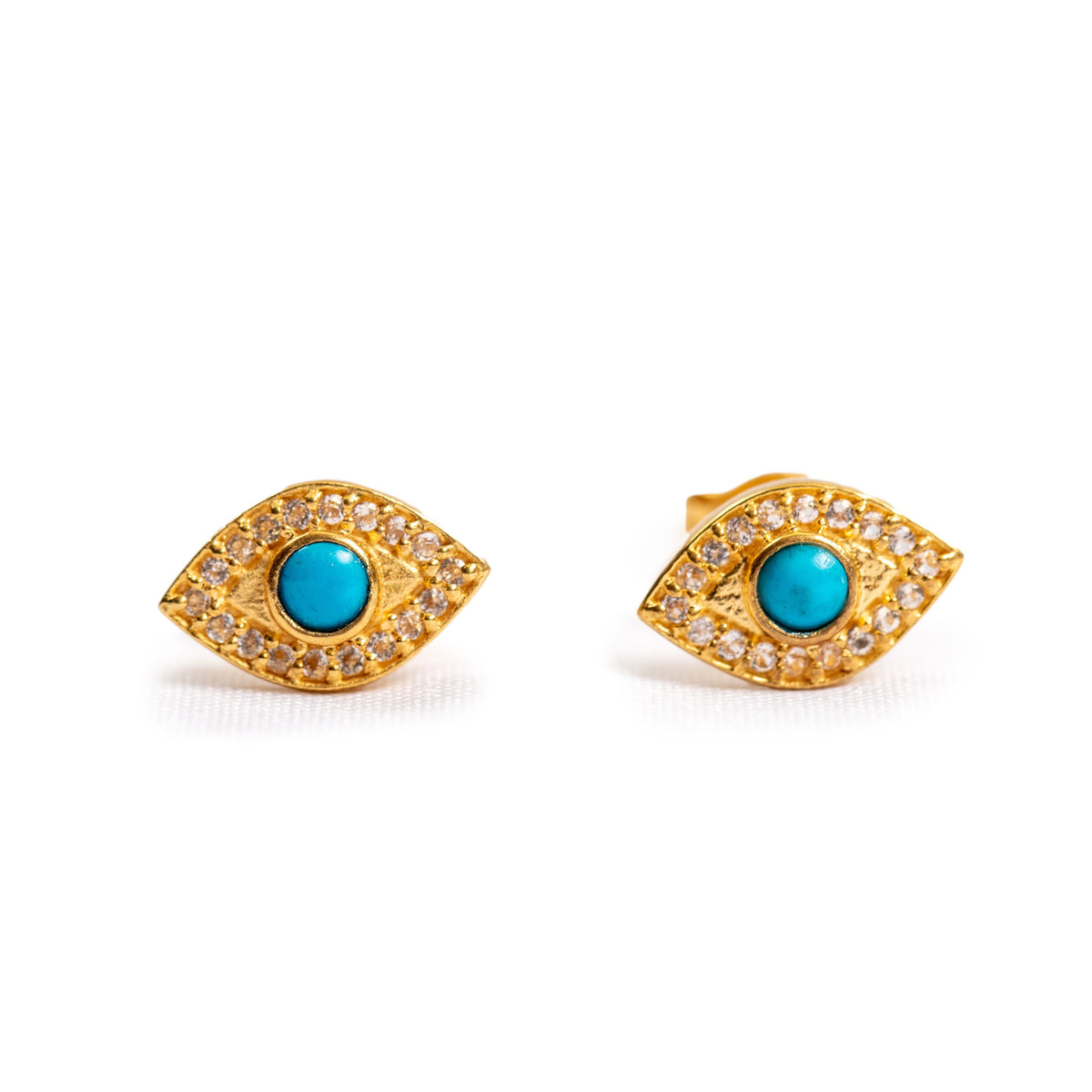 ***Turquoise and White Topaz Evil Eye Gold Plated Studs