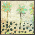 Blue Flowers Art Print - Grey Wood