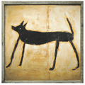 Small Black Dog Art Print - Grey Wood