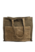 Distressed Canvas Two Tone Tote- Army Green & Mushroom