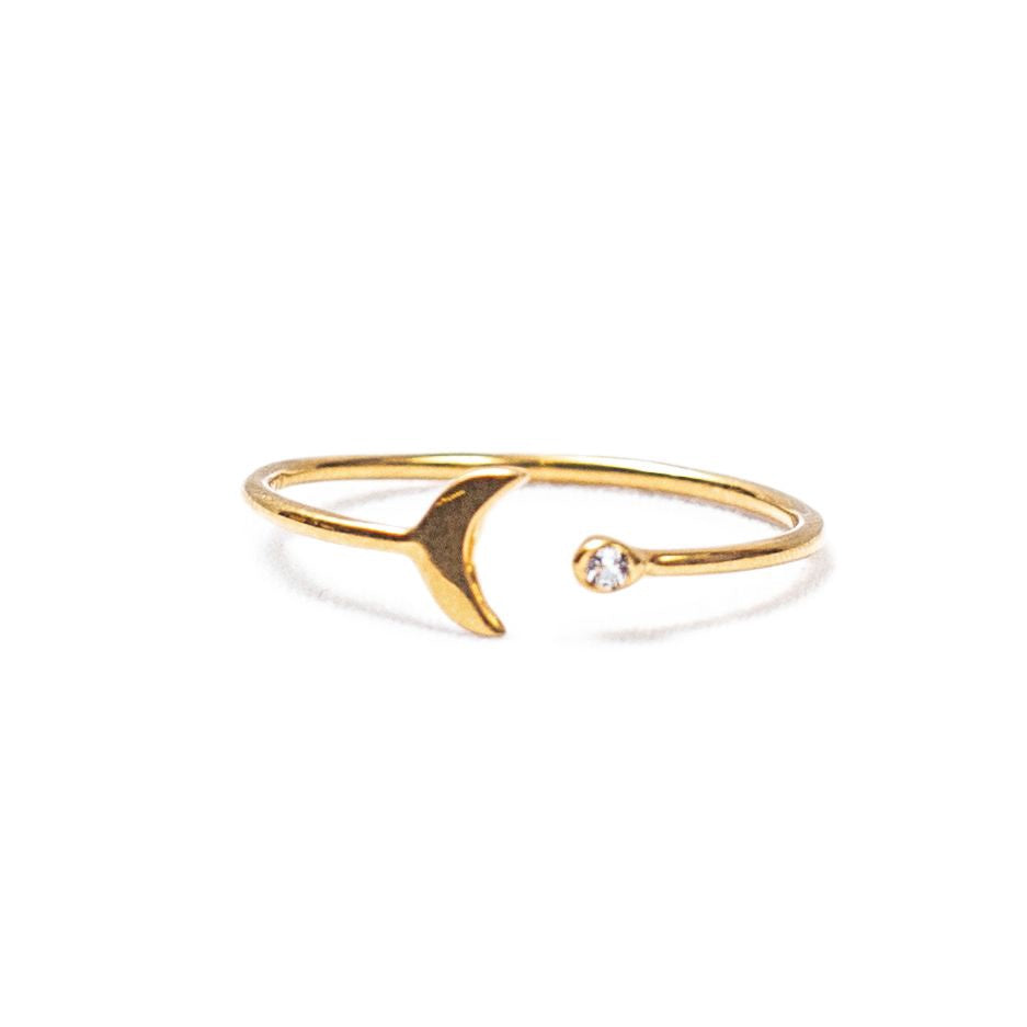 ***Gold Plated Moon and Small White Topaz Open Ring