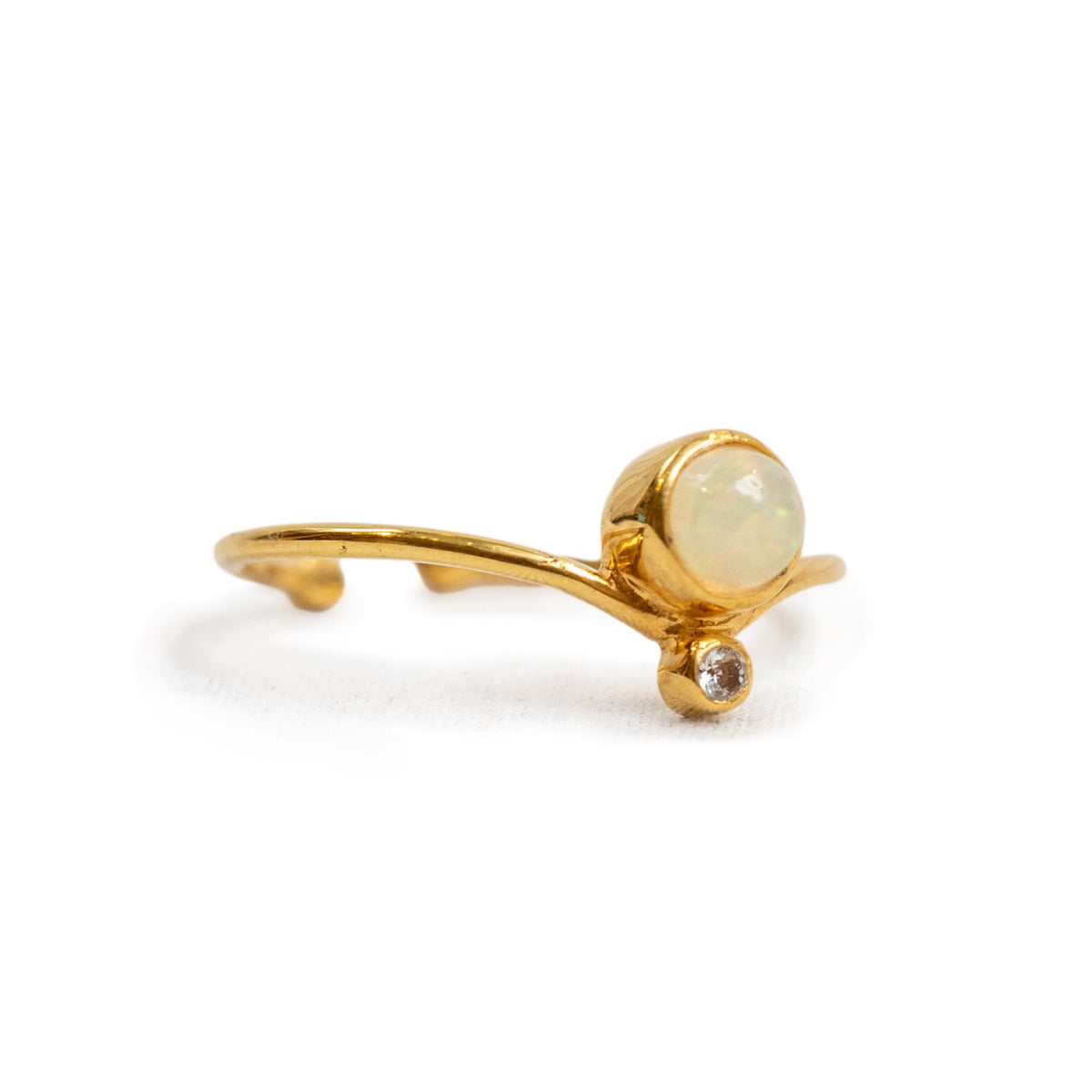 ***Round Opal Ring with White Topaz Accent adjustable