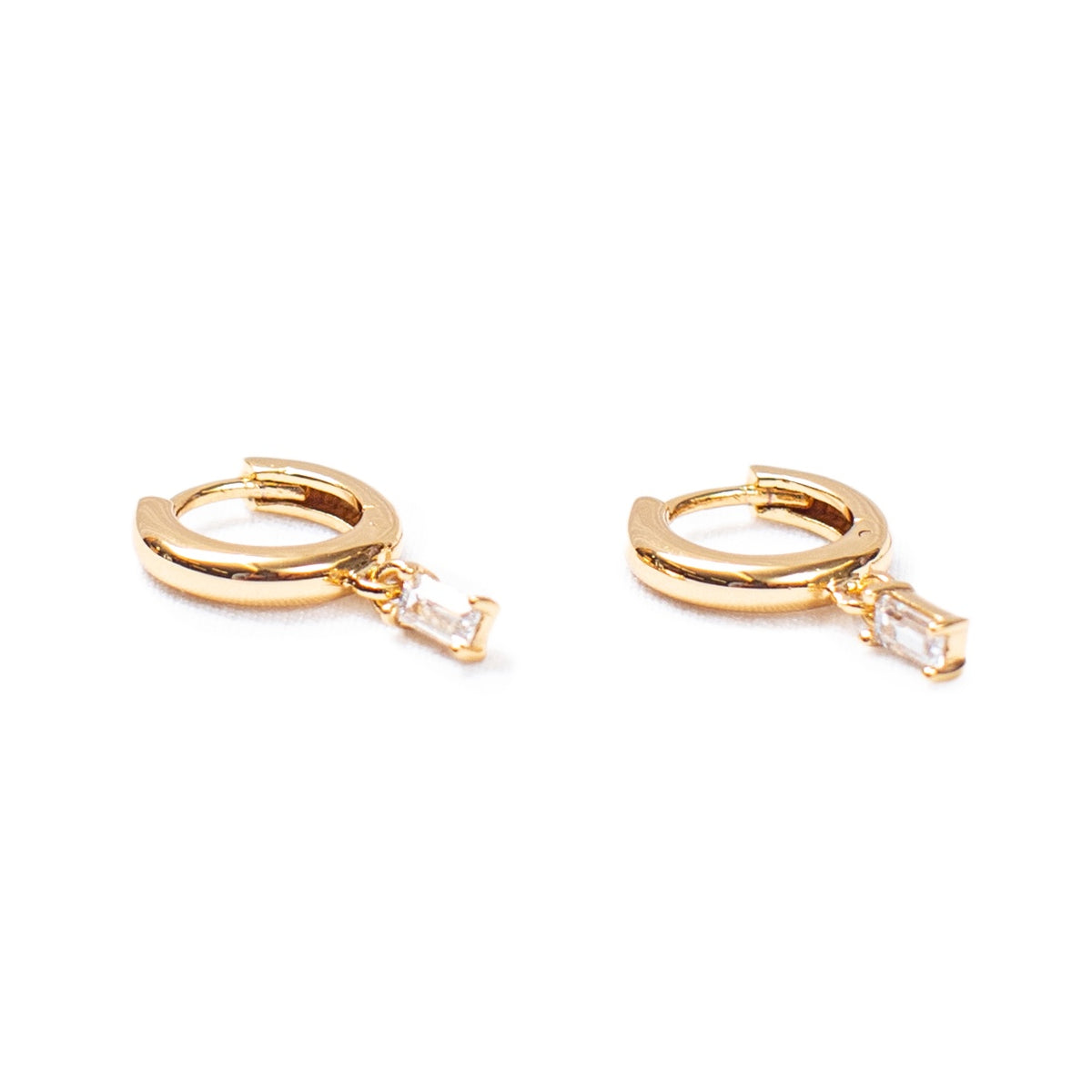 Gold Plated Baguette Charm Huggie Earrings