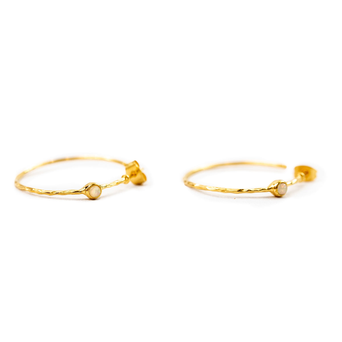 ***Ethiopian Opal Hammered Hoops - Gold Plated Brass