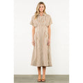 Button Up Short Sleeve Striped Maxi Dress