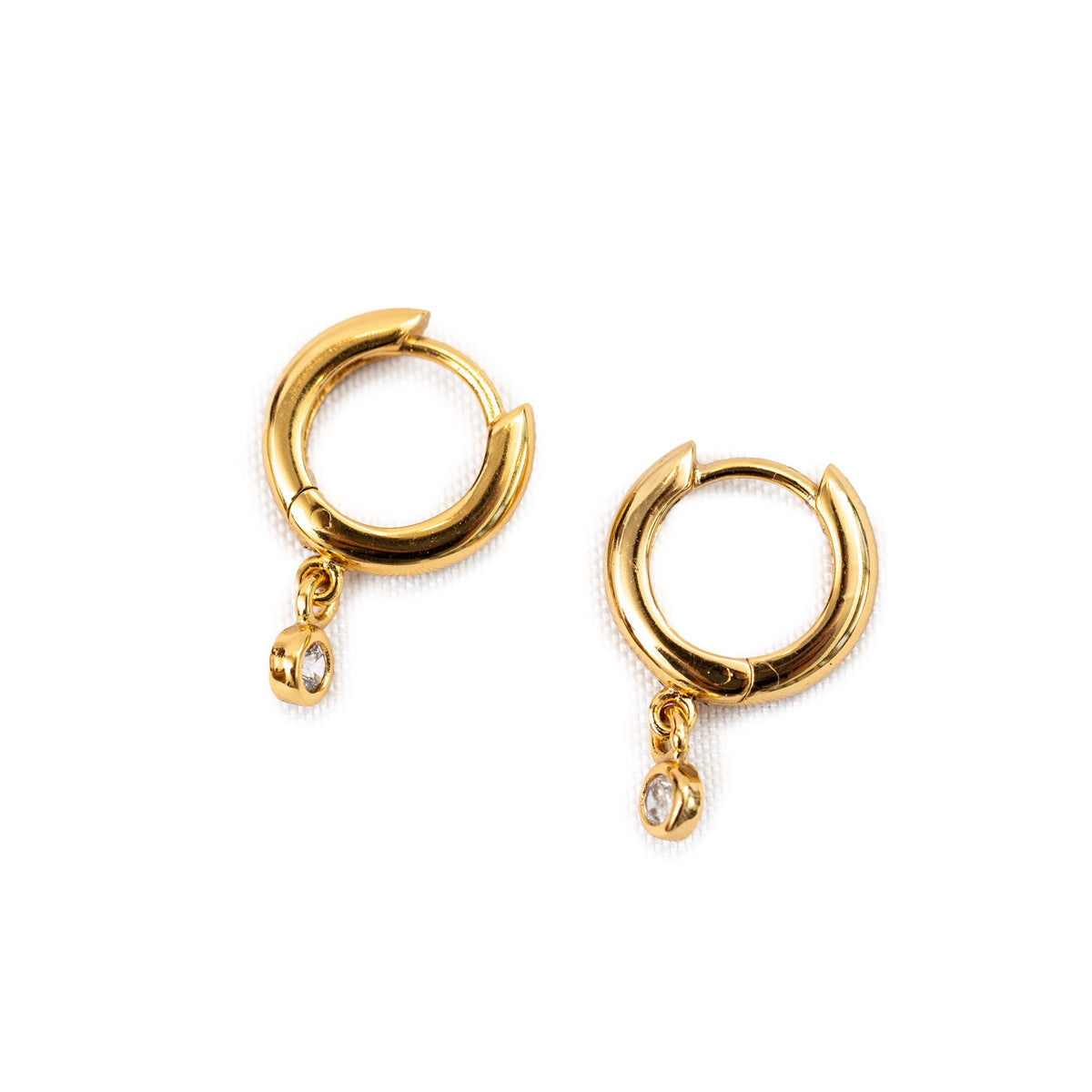 Bezel Drop Charm Huggie Earrings