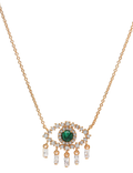 Gold Simple Chain Necklace with Clear Baguette and Malachite Eye