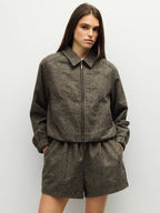 Brown Plaid Zip Up Jacket