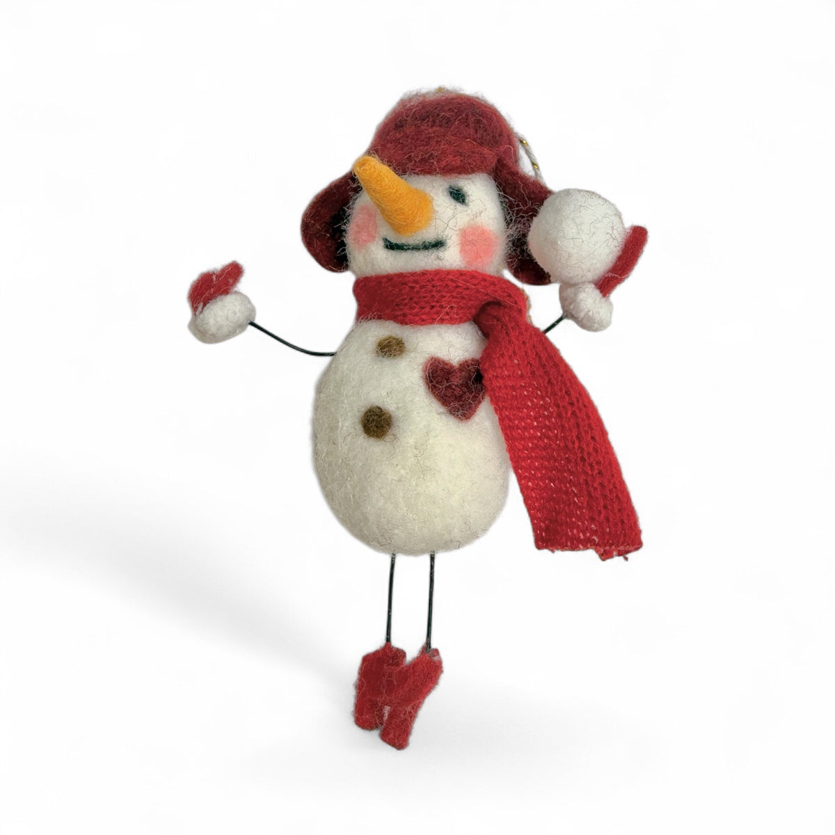 Snowman with Red Hat Heart Patch & Snowball - Felt Snowmen Ornaments Collection 2