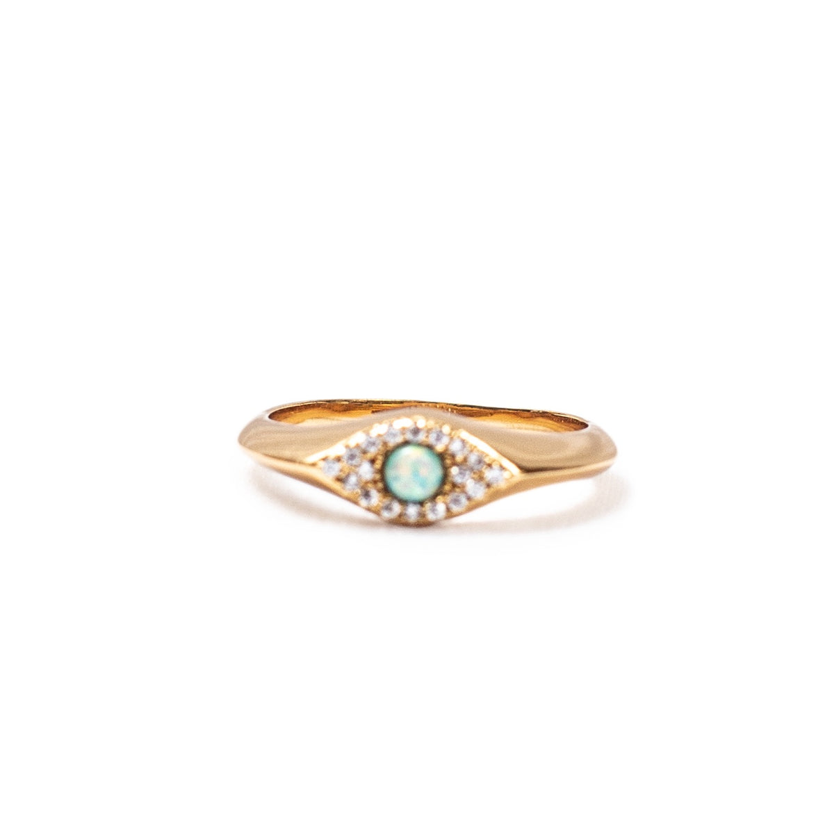***Gold Plated Evil Eye Ring with Opal - Size