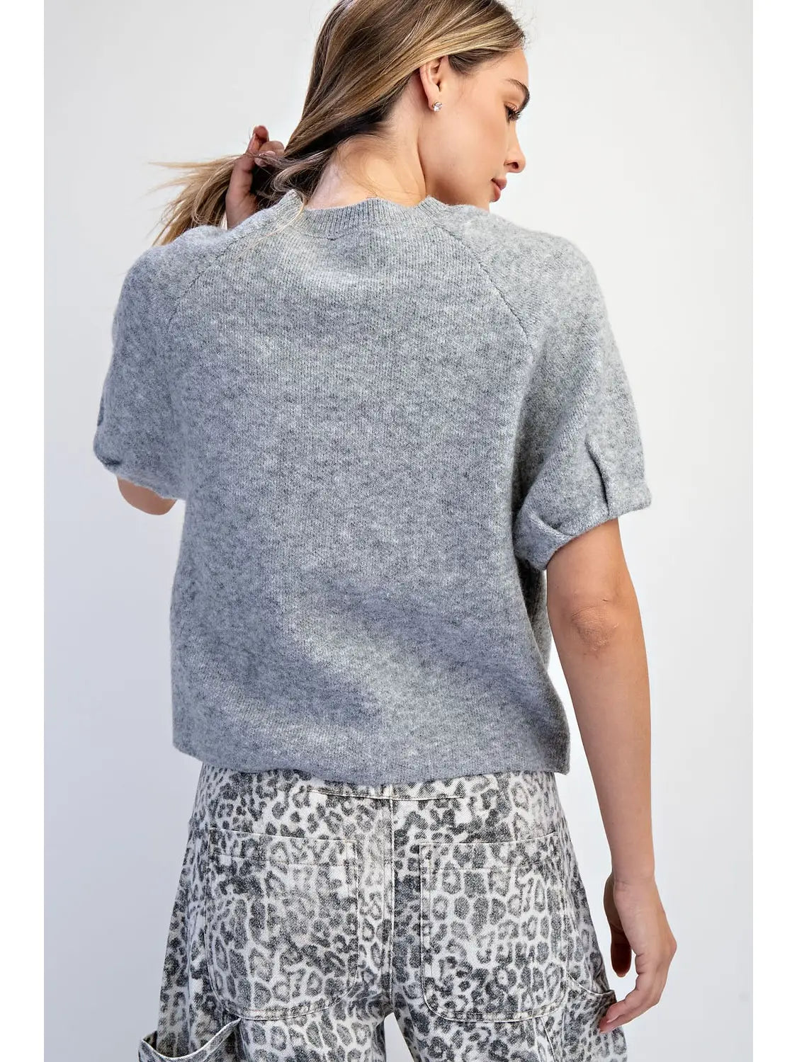 Raglan Puff Sleeve Sweater in Heather Grey