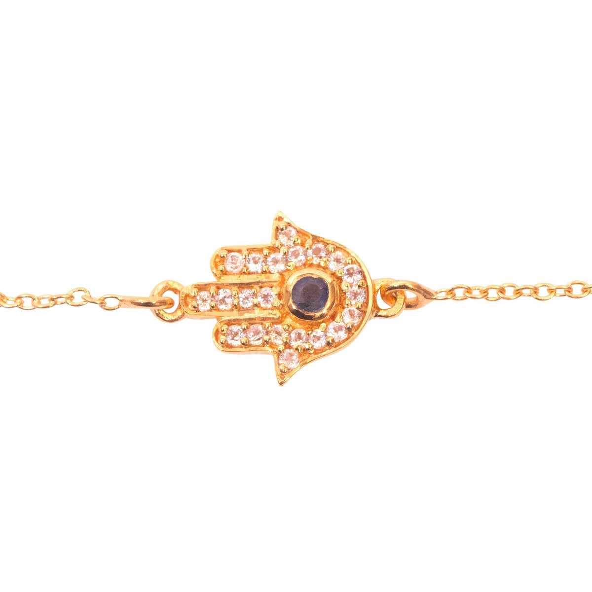 ***Blue Sapphire Hamsa Bracelet- Gold Plated Brass
