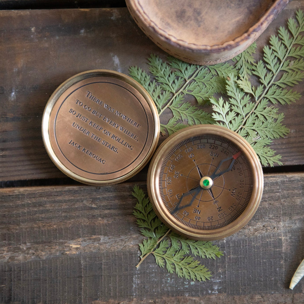 There Was Nowhere To Go Compass with Leather Pouch