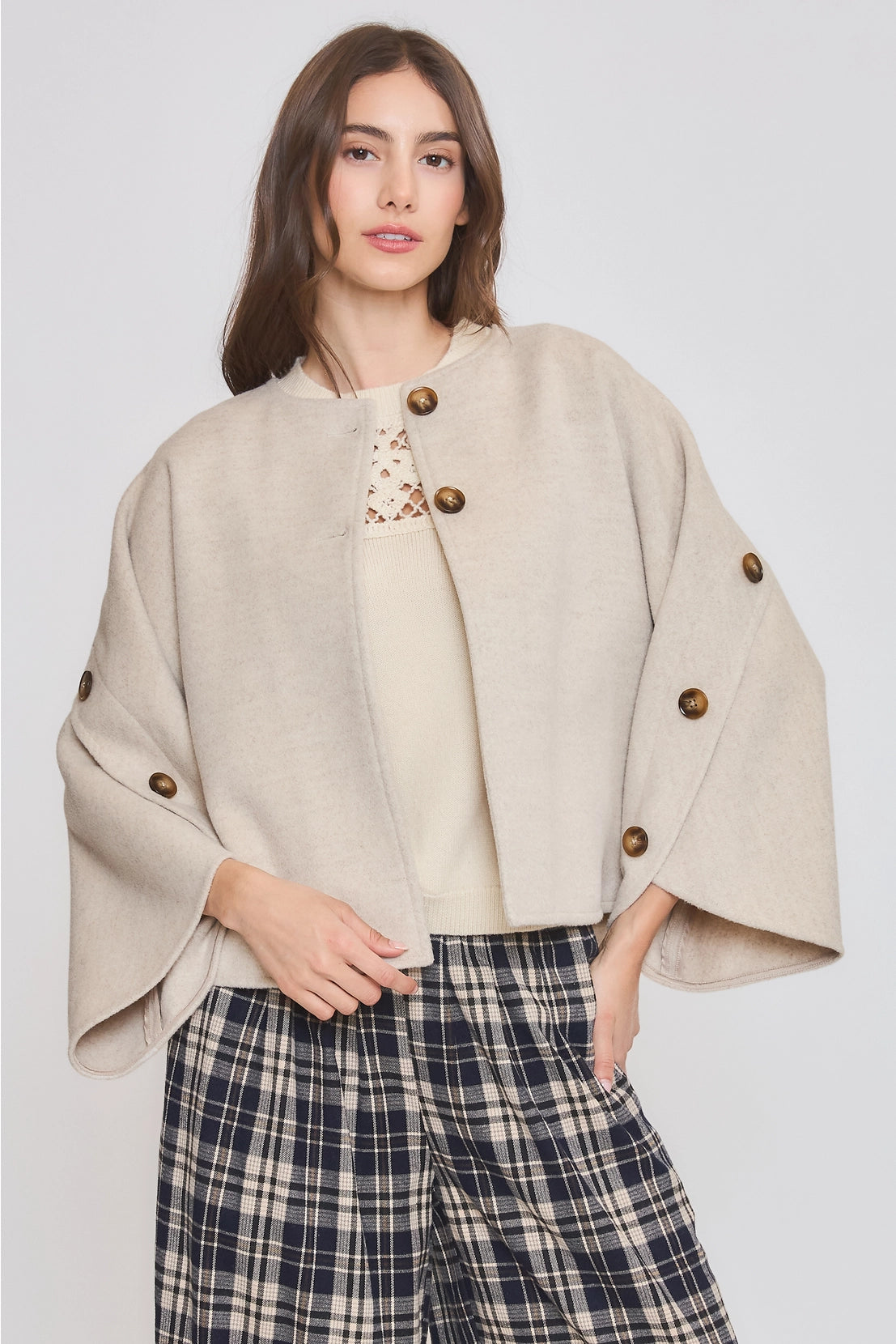 Wool-Blend Buttoned Cape Coat