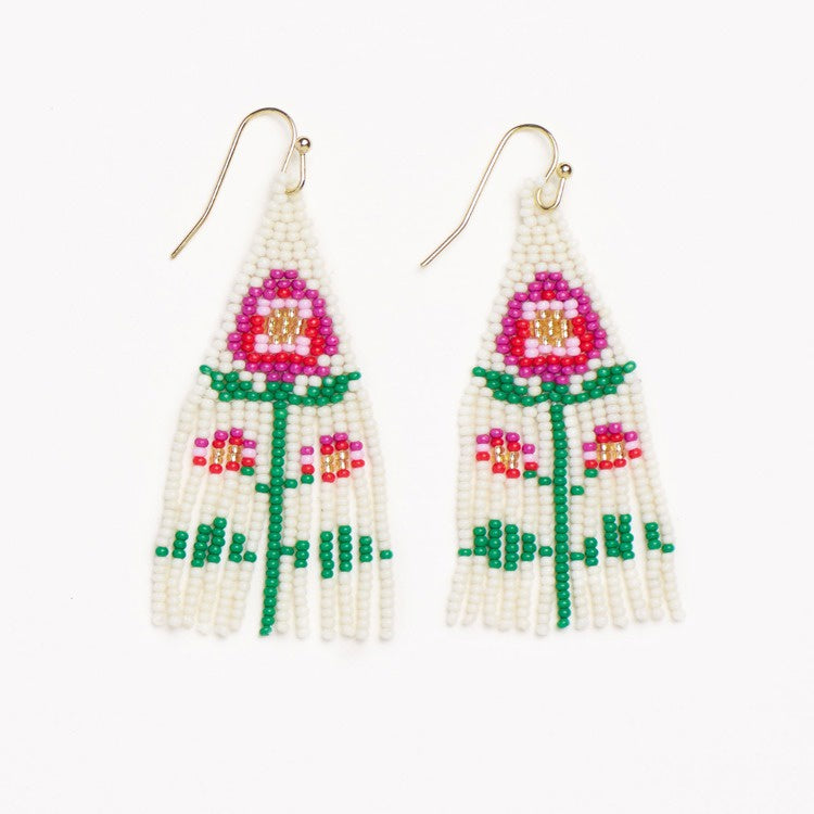 Audrey Single Poppy Flower Seed Bead Earrings