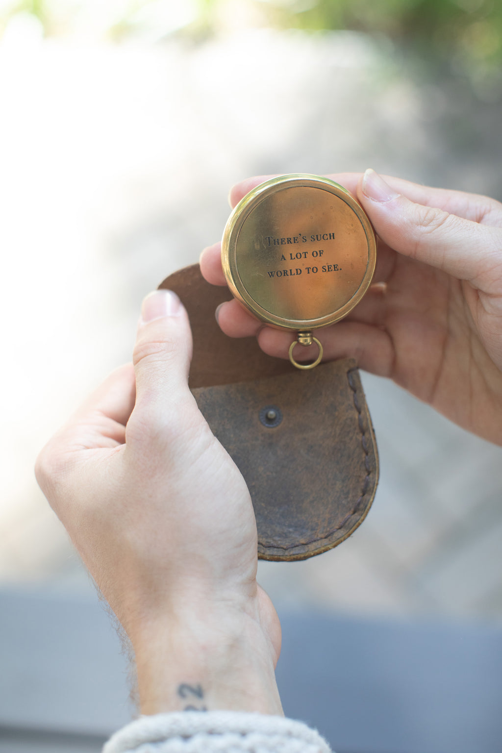 There's Such A Lot Of World To See Compass with Leather Pouch