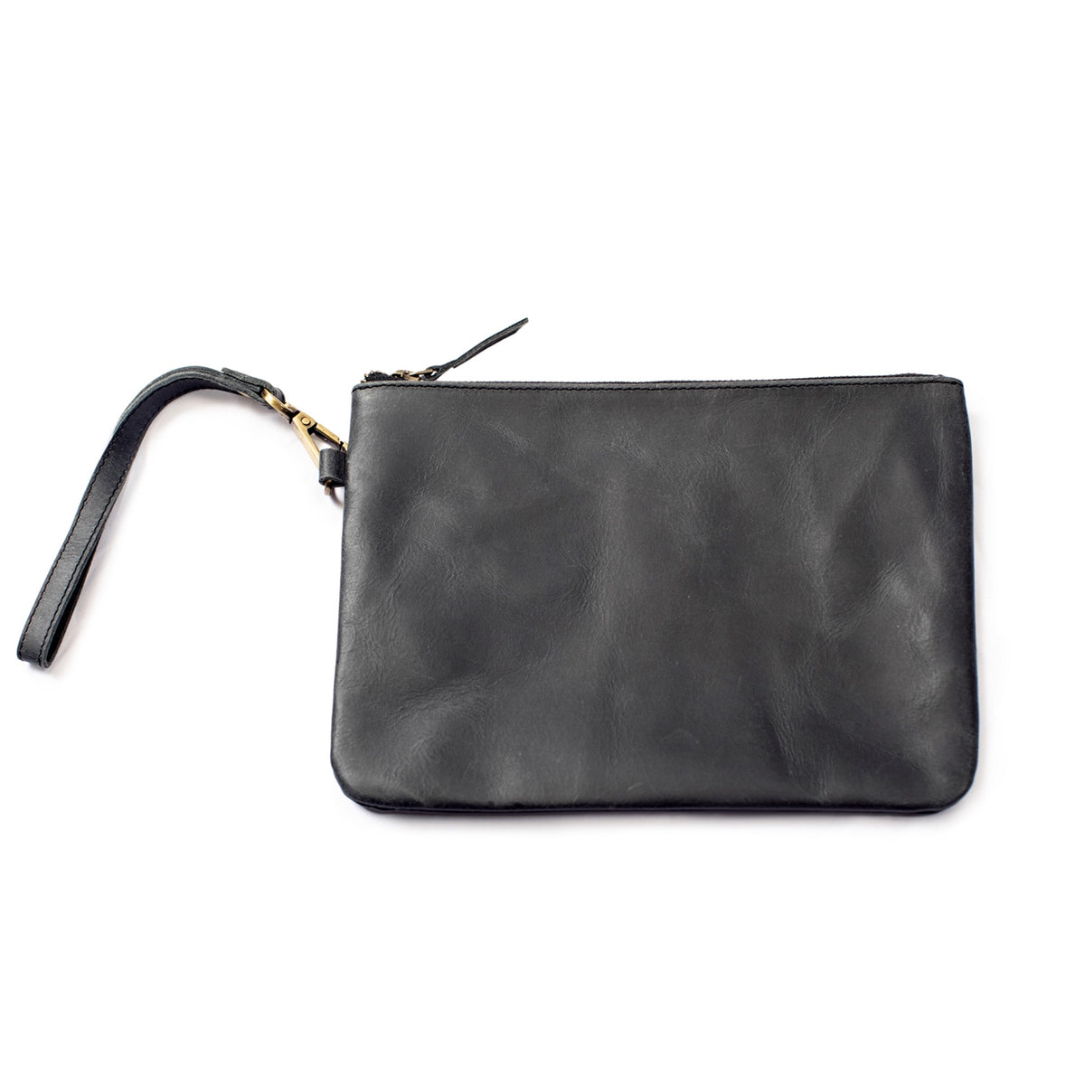 ***Black Distressed Leather Wristlet Black