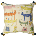 Stacked Animals with Poms Pillow 24x24