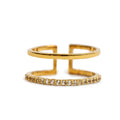 ***Gold Plated Brass White Topaz Pave Double Layer Ring Adjustable