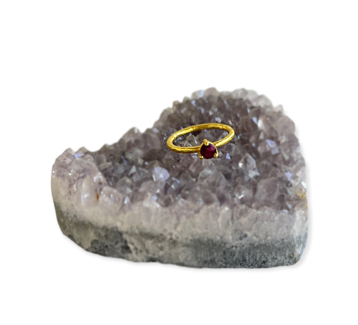 ***Gold Plated Ring with Dyed Ruby Stone - Size