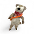 Raccoon With Red & White Scarf & Brown Satchel Ornament