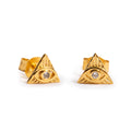 ***Mini Gold Plated Triangle Studs with White Topaz Evil Eye Earrings