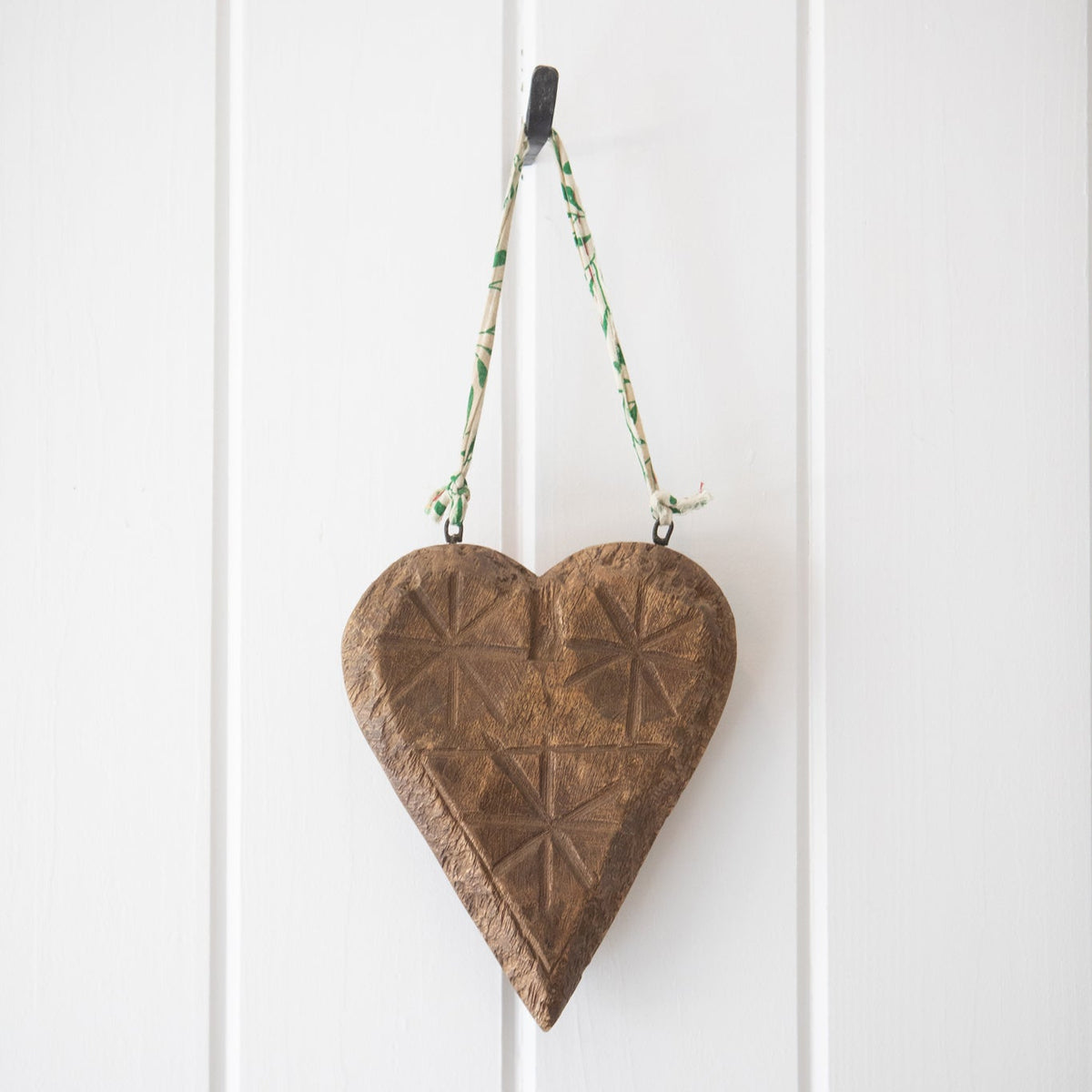 Kantha Hanging Carved Wooden Heart