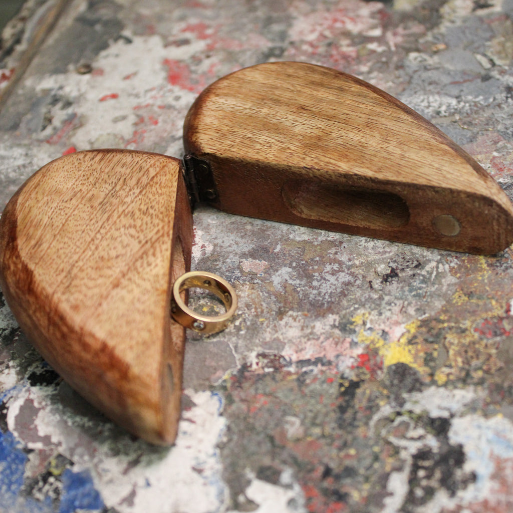 Wooden Heart Shape Magnetic Ring Box - 5in