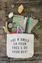 Put A Smile Canvas Zip Bag - Cream