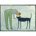 Man with Dog Art Print - Grey Wood