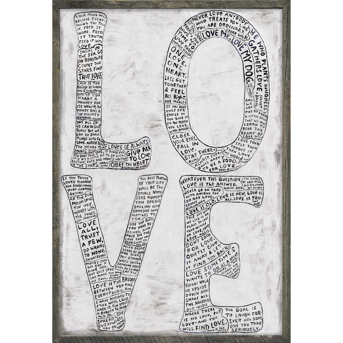 L-O-V-E Art Print in White - Grey Wood