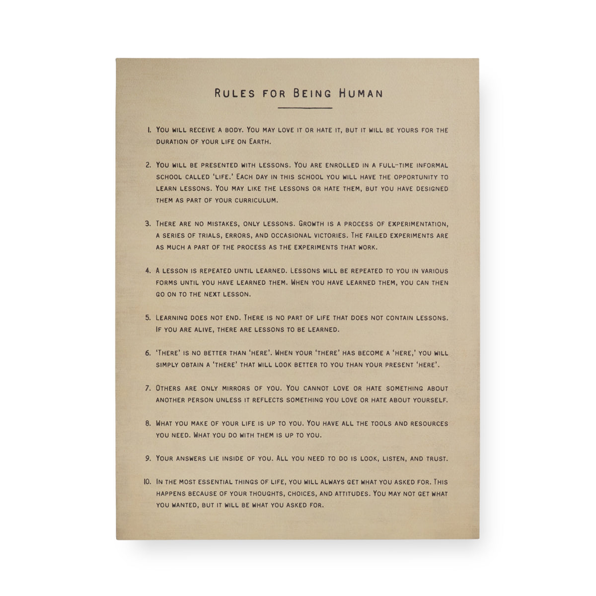 Rules For Being Human Art Poster